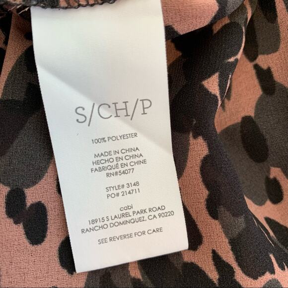 Cabi pink black gray camo animal print tie neck top style #3148 size Small - Picture 12 of 13